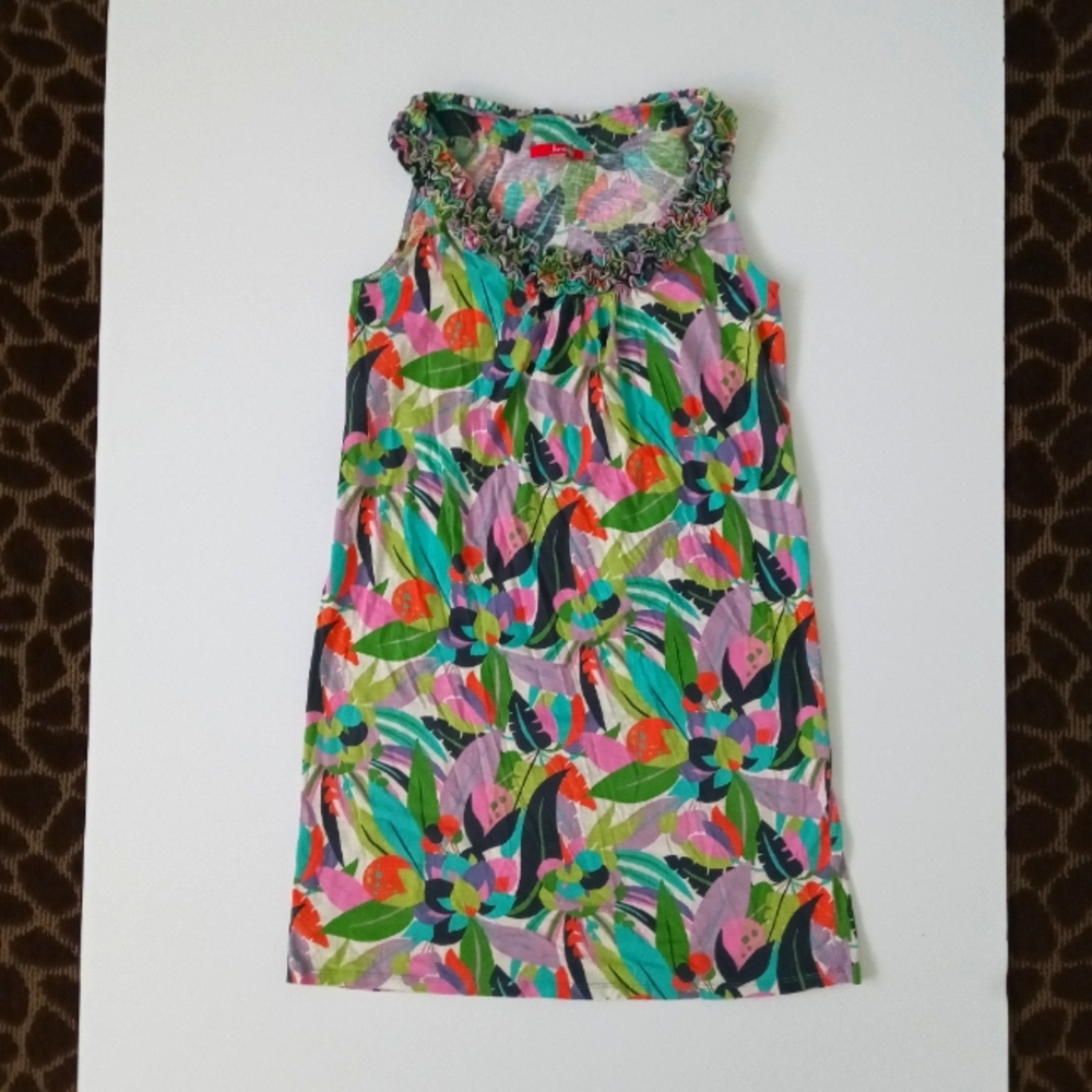 Boden Cotton Ruffle Neck Sleeveless Print Sun Dress 8